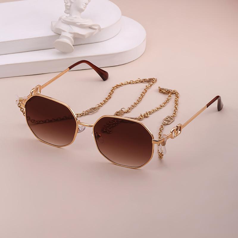 Luxery Kim Loại Thời Trang Kính Mát Mặt Nạ Dây Chuyền Bohemian Chữ Charm Khẩu Trang Chống Trượt Kính Dây Chuyền Nữ 7907 Với hộp