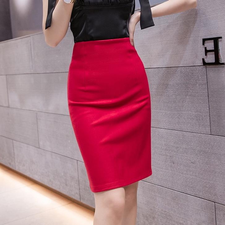 Chân Váy Công Sở Bút Chì Dài Tới Gối Màu Đỏ CHIPY From Ôm Lưng Thun Cạp Cao Cá Tính Kiểu Vintage, Ulzzang Đẹp MCV222