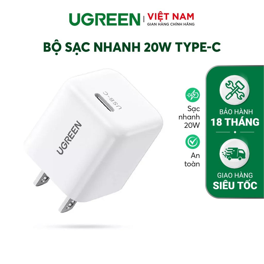 Củ sạc nhanh 20W UGREEN 10219 Cổng sạc nhanh PD 3.0, QC 4.0 Thiết kế nhỏ gọn, chân cắm US- Hàng chính hãng