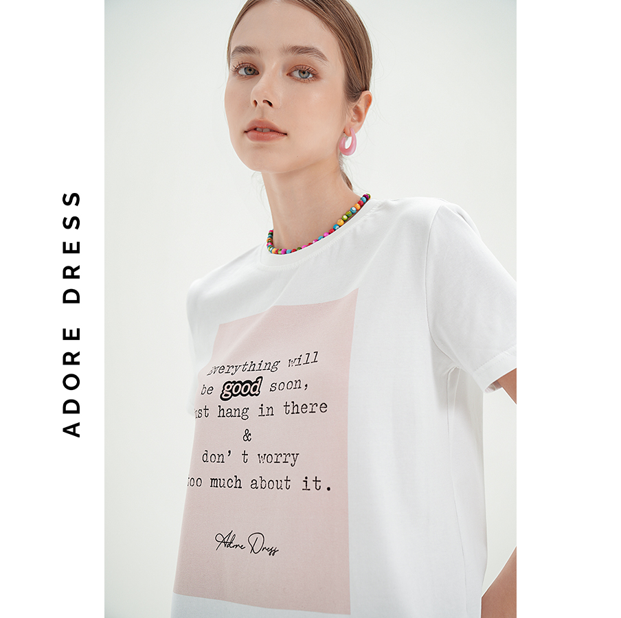 Áo phông graphic T-shirts cotton trắng graphic design good soon 311TS2008 ADORE DRESS