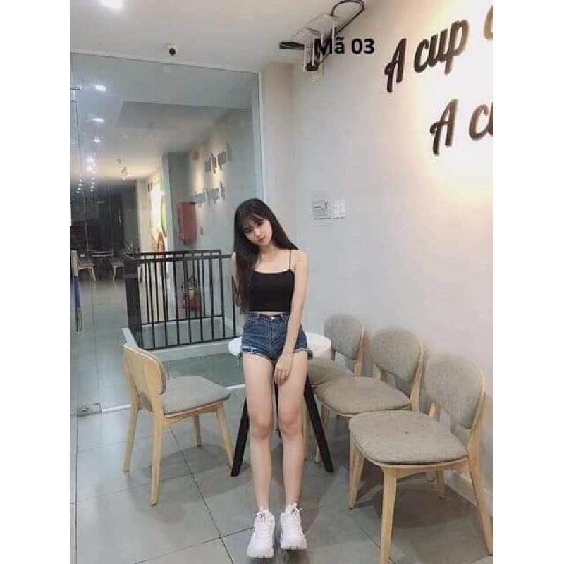 Áo 2 Dây Cotton Sợi Bún Dáng Ngắn Croptop