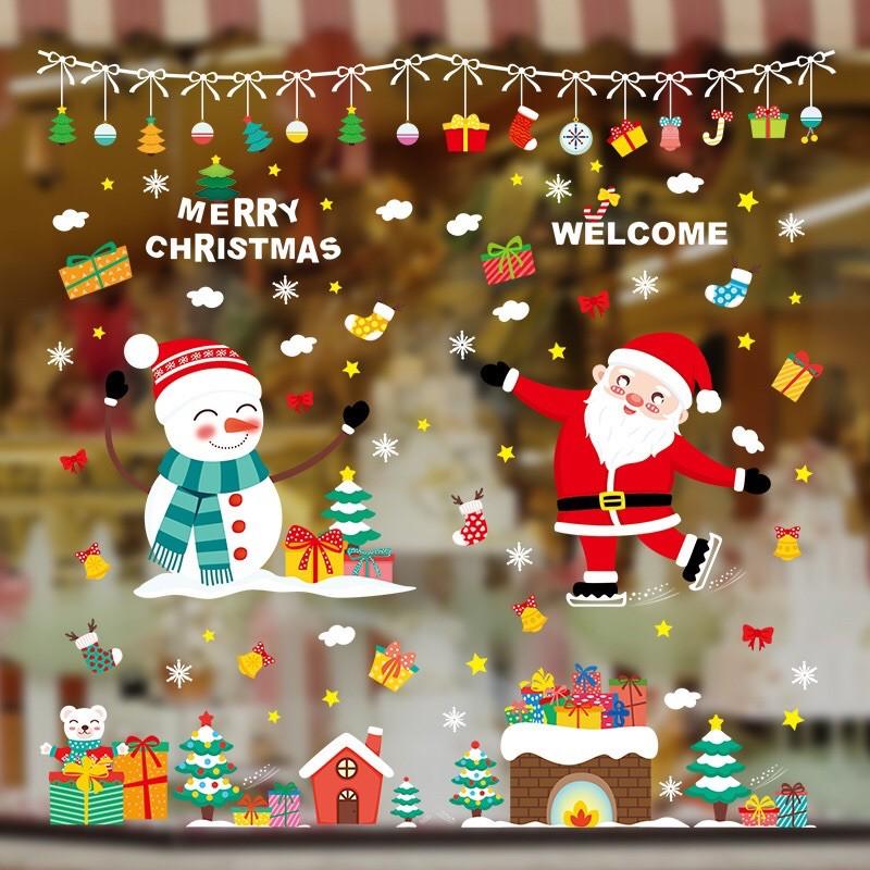 Decal trang trí Noel Hít Tĩnh Điện - Người tuyết vui chơi cùng ông già noel