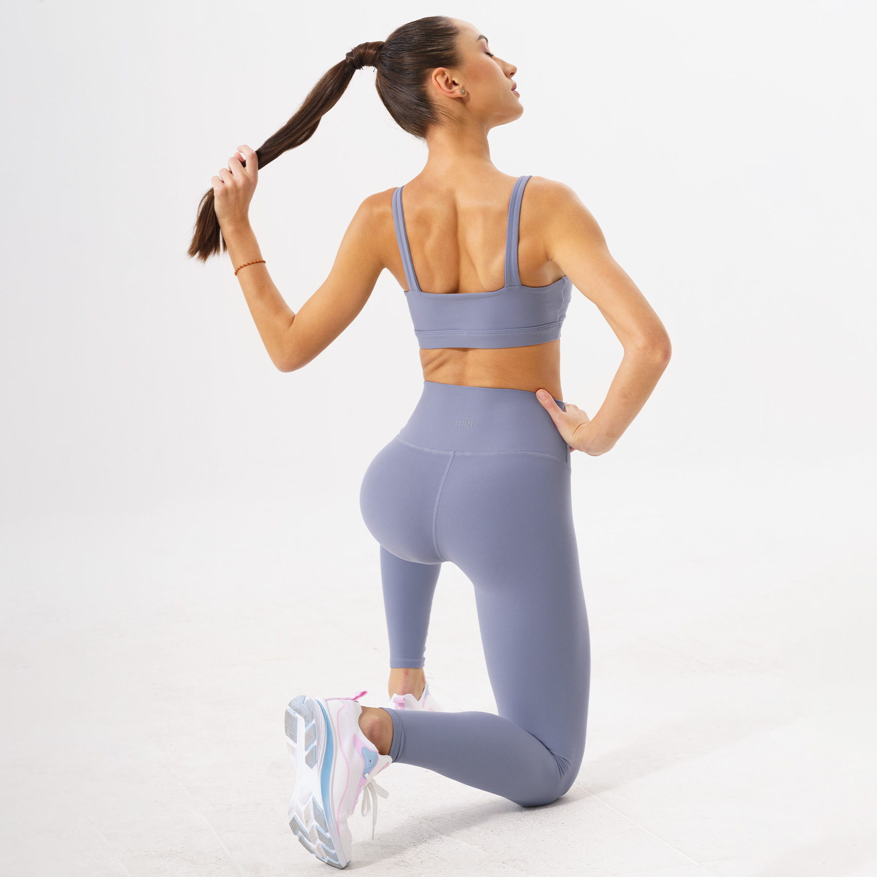 Set đồ tập Yoga Luxury Hibi Sports H129 [Ivory + Blue] - Áo 2 dây bản to - Kèm mút nâng ngực