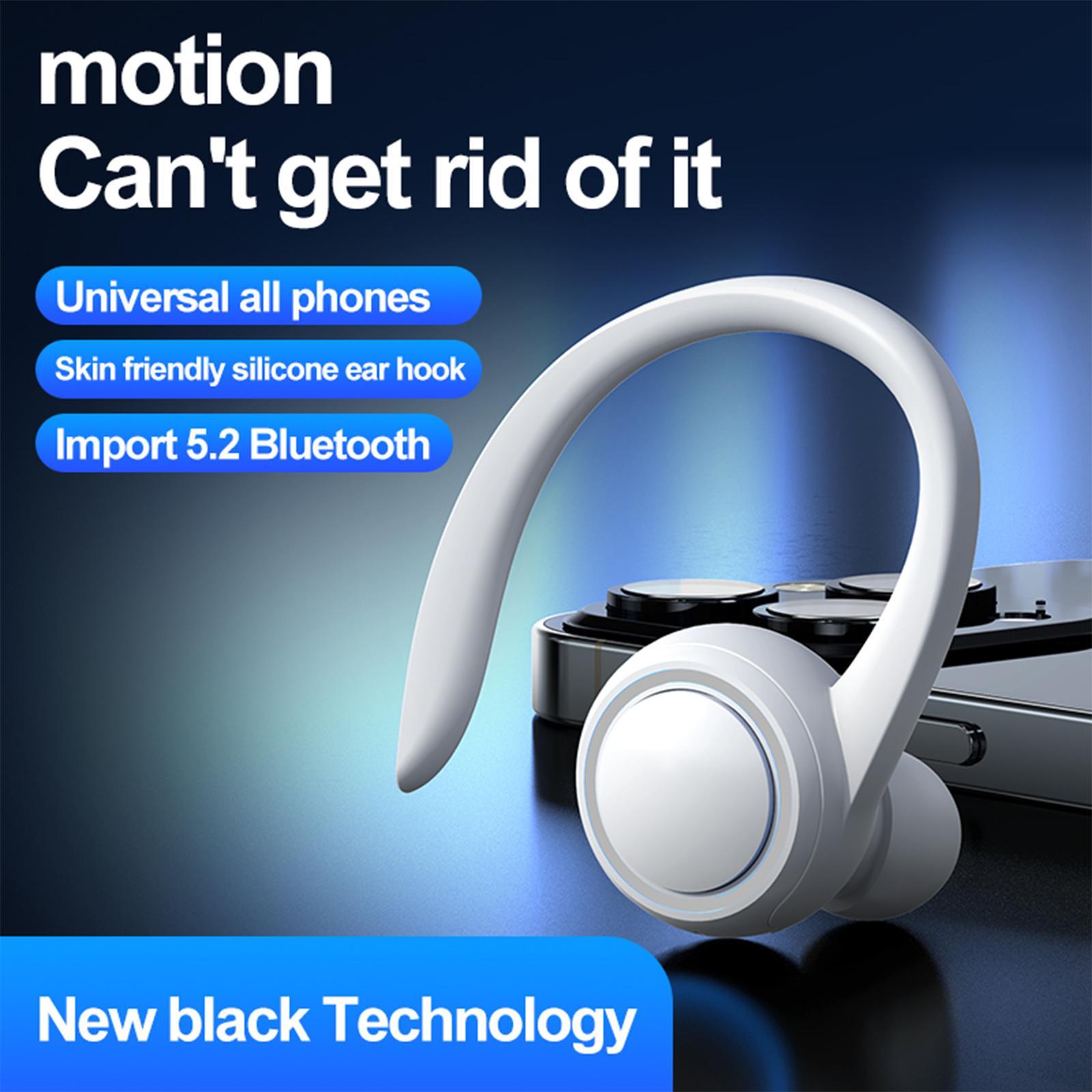T10 Bluetooth Headset Ear Hook Sweatproof Headphone Stereo Single Ear in-Ear Earbuds for Gym Gaming Cycling Outdoor Indoor Noise Cancelling