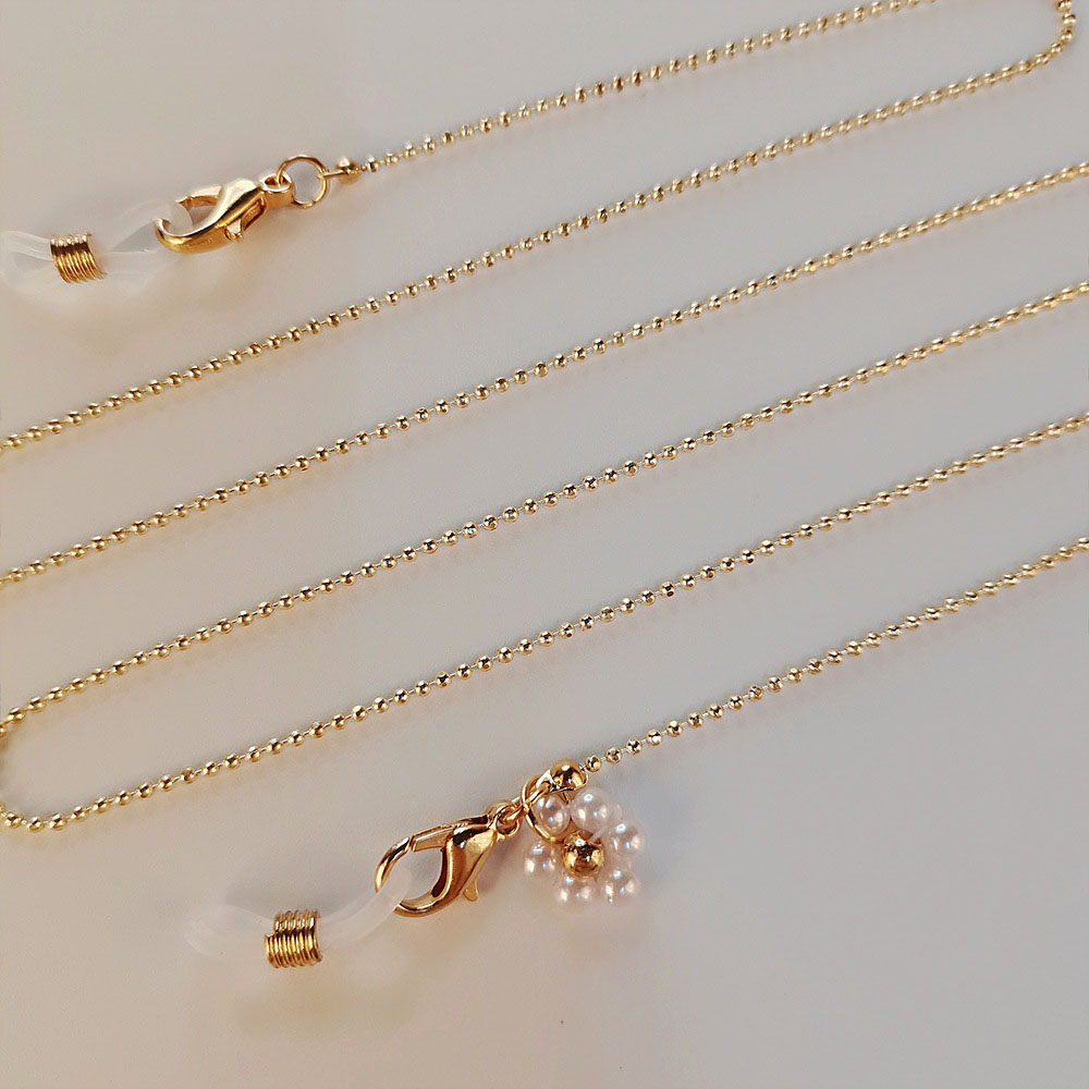 Dây đeo mắt kính xích bi tròn nhiều màu phối hoa ngọc trai điểm nhấn đẹp độc lạ handmade dây chuyền vòng cổ đeo airpod
