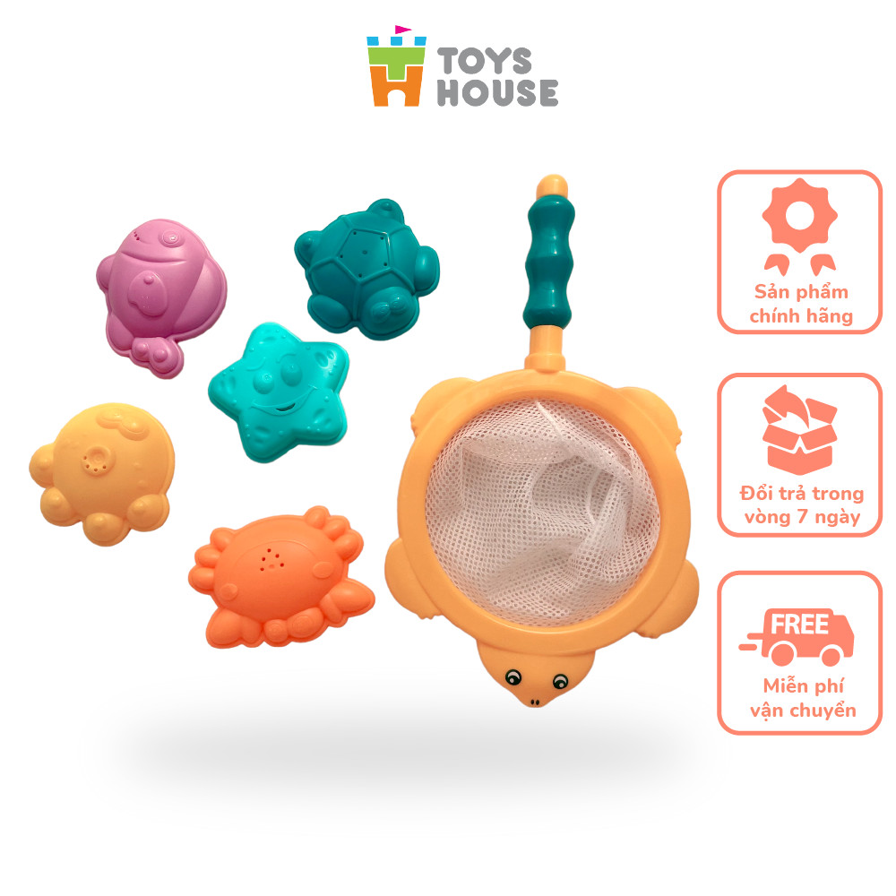 Đồ chơi nhà tắm - Vợt bắt cá, set 5 sinh vật biển ToysHouse HE0229