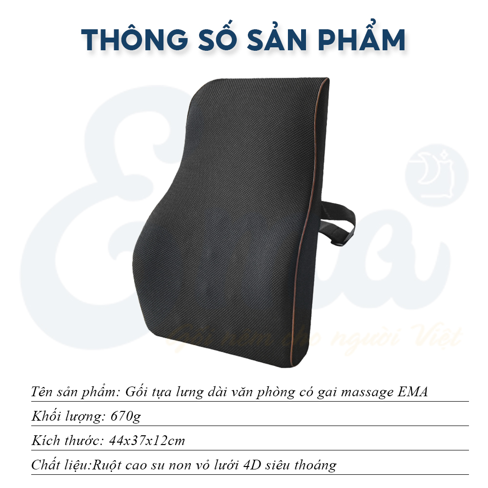 Đệm dựa lưng ghế văn phòng, ghế ô tô EMA chất liệu cao su non cao cấp, vỏ lưới thoáng mát