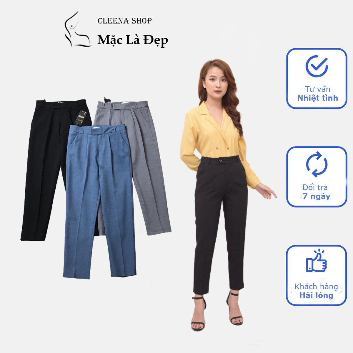 Quần tây nữ quần baggy lưng cạp cao vải from đẹp thời trang âu công sở dày dặn dài màu đen đi học chuẩn