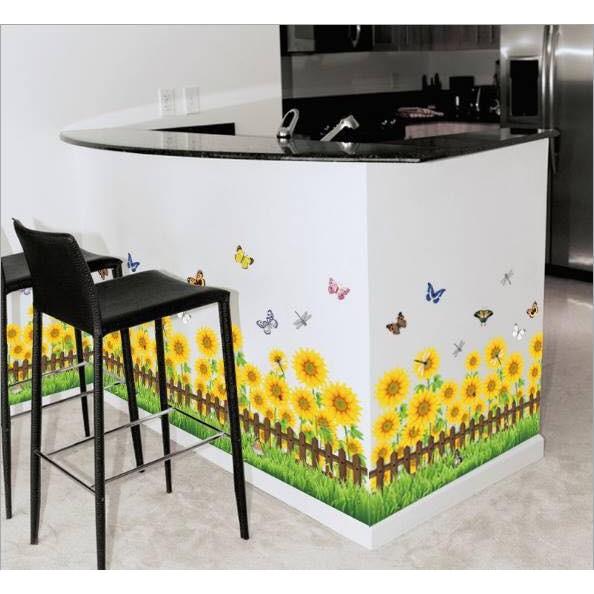 Decal dán tường hàng rào hoa hướng dương 01