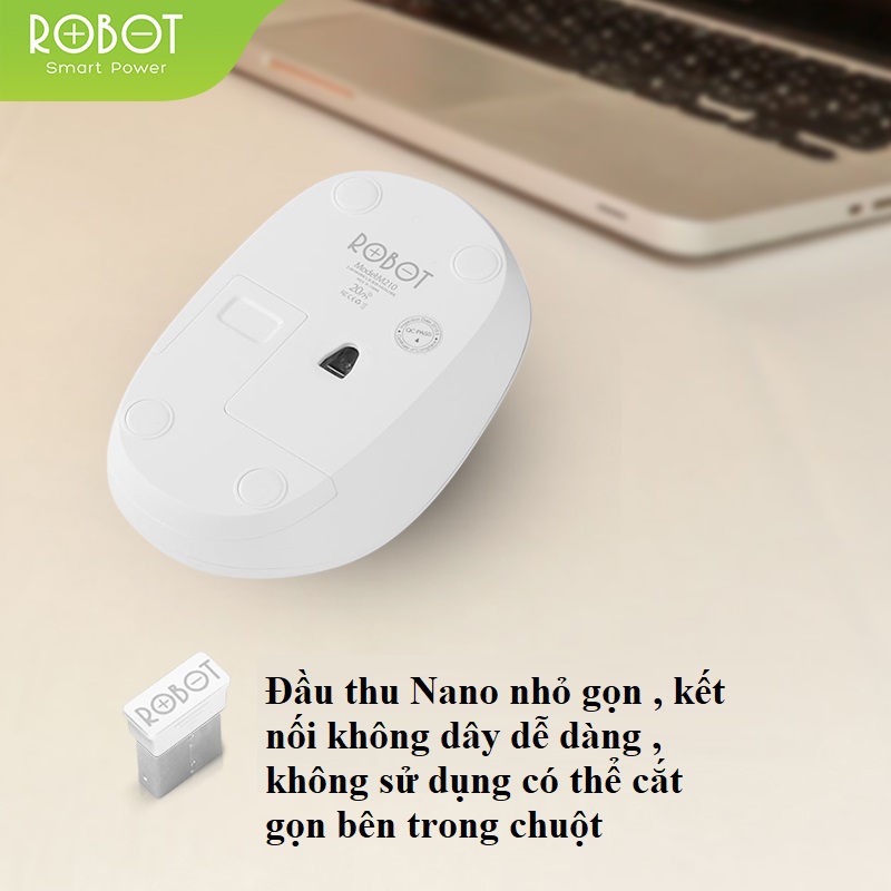 Chuột Không Dây Wireless 2.4GHz ROBOT Chuyên Dùng Văn Phòng, Khoảng Cách Tín Hiệu 10m, Kèm Pin - Hàng Chính Hãng