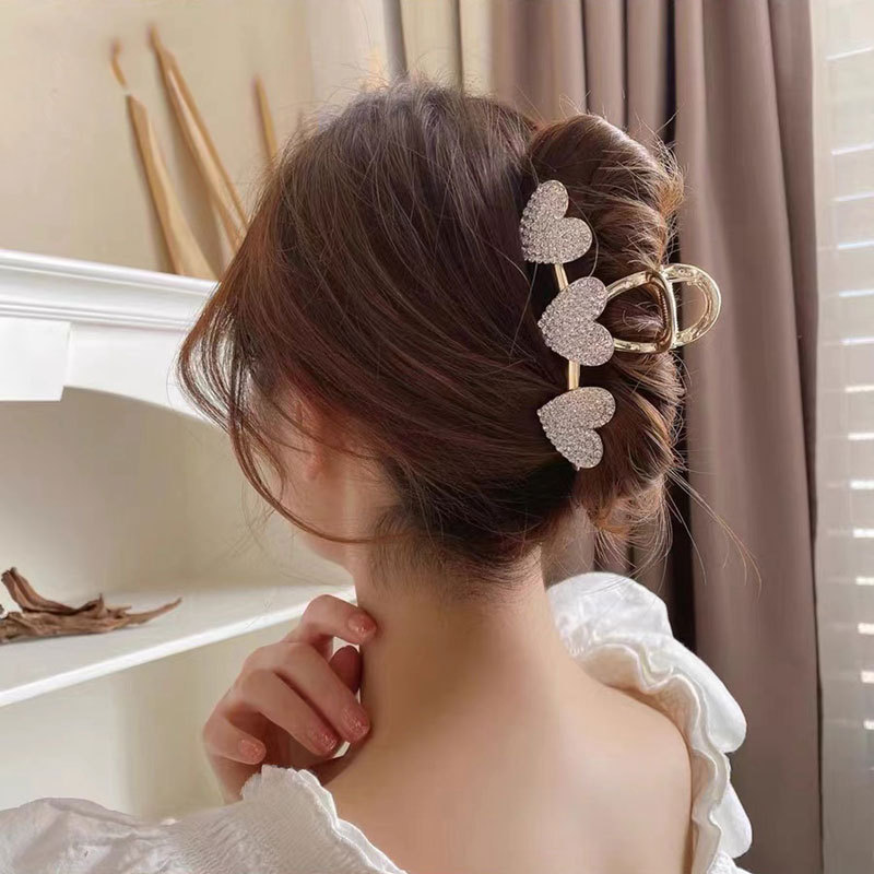 Kẹp tóc càng cua - Kẹp tóc kim loại Hàn Quốc Trái tim nạm đá cao cấp