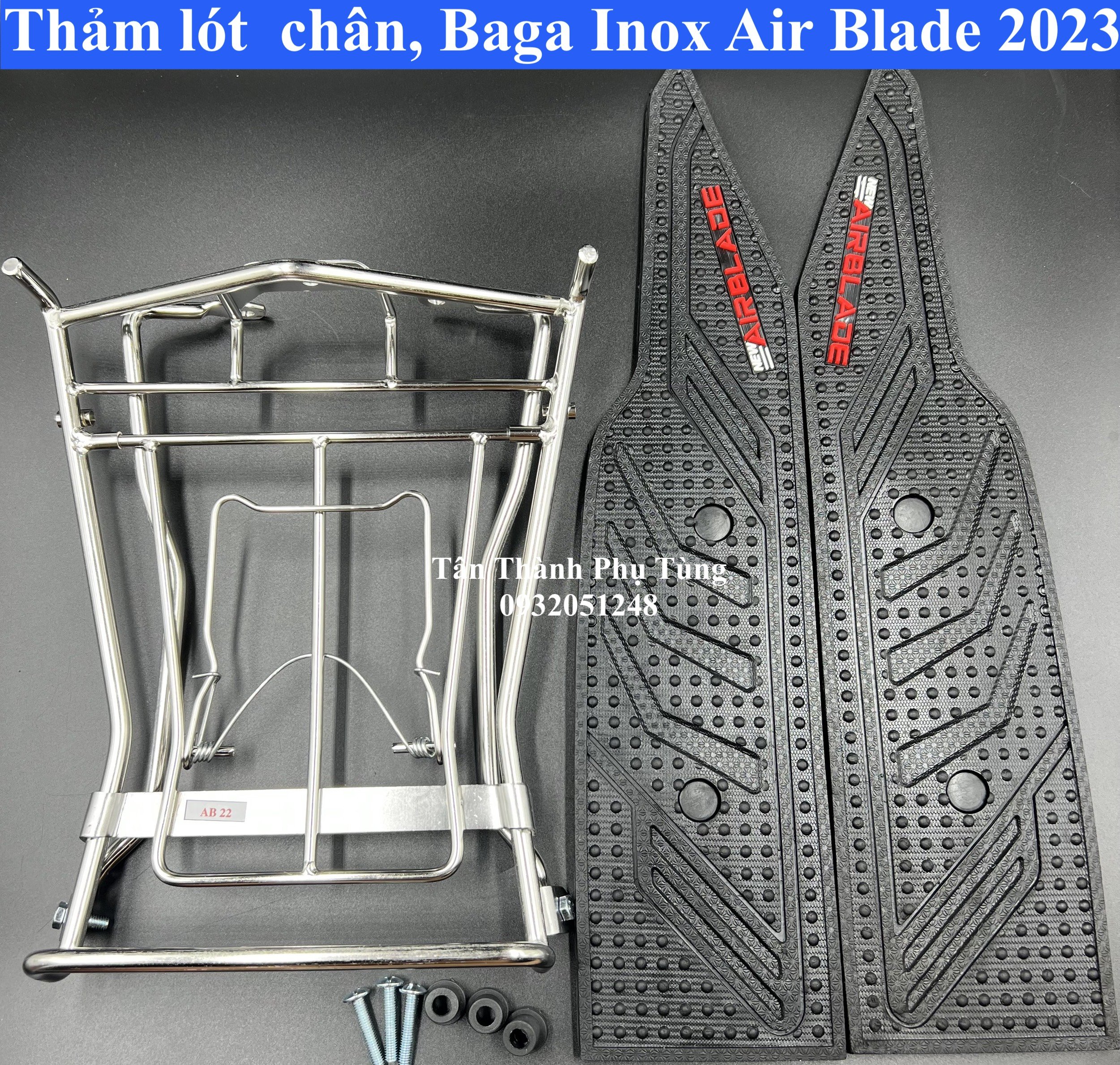 Combo Thảm lót chân , Baga giữa Inox dành cho Air Blade 160cc 2023