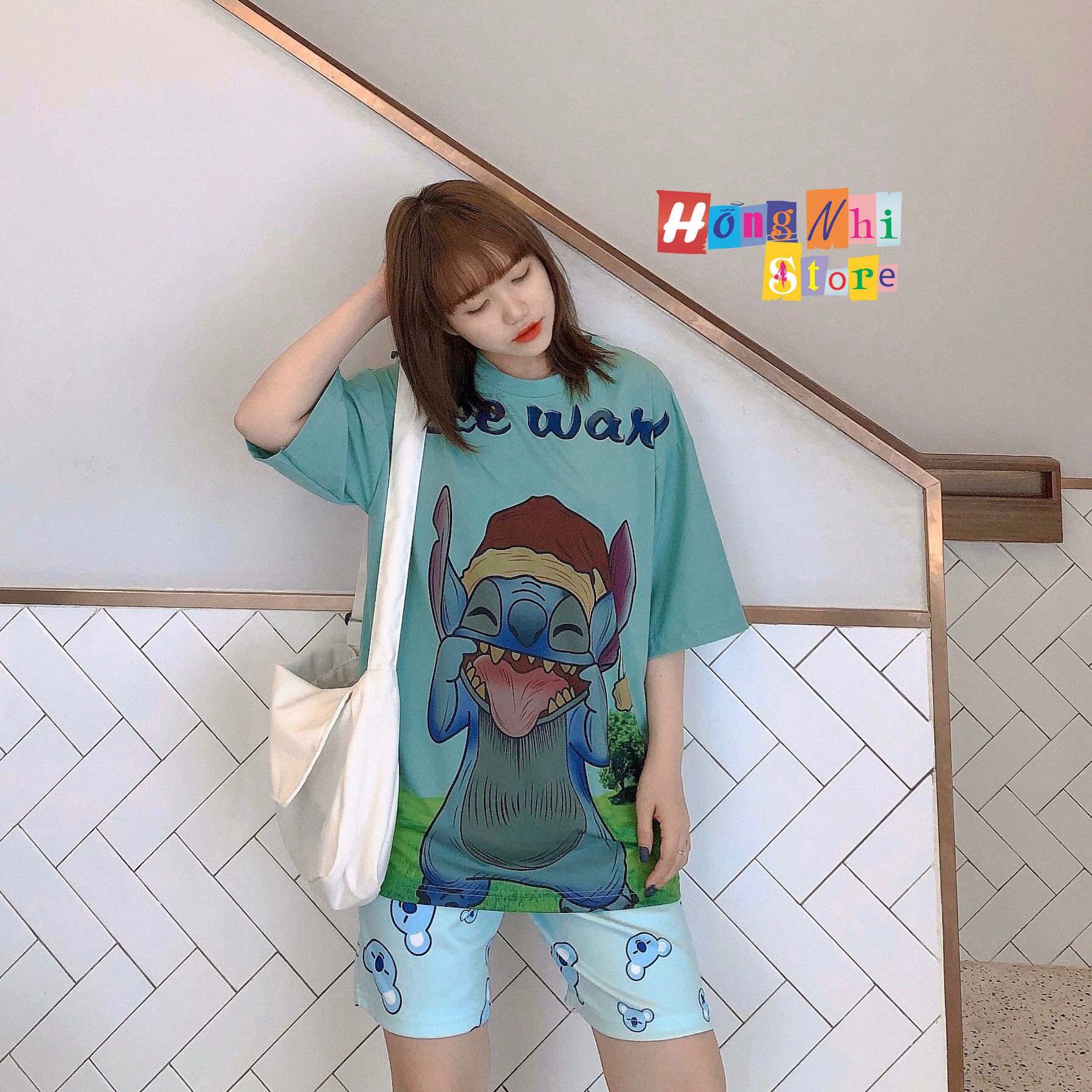 Quần Short Cartoon Unisex Màu Xanh - Quần Đùi Hoạt Hình Siêu Cute - MM