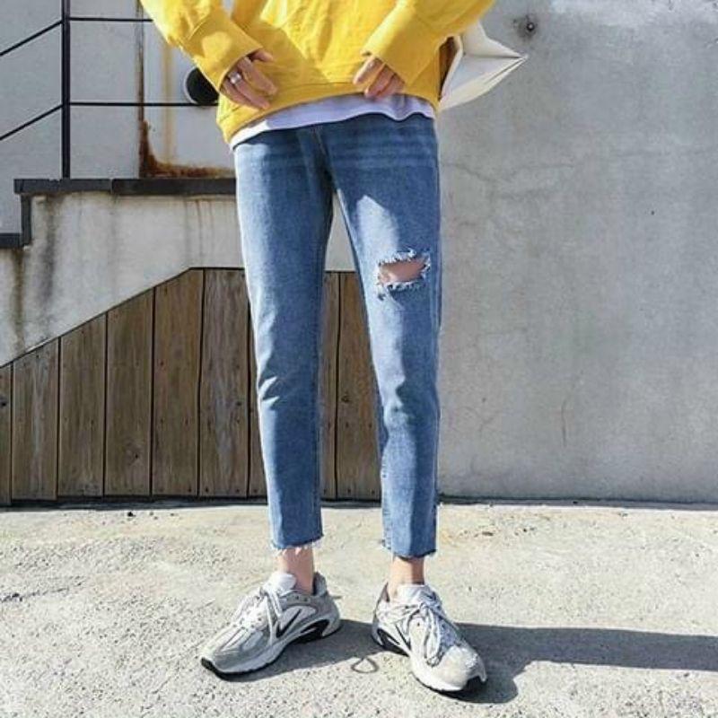 Quần jean nam rách gối 1 bên năng động, trẻ trung, thời trang