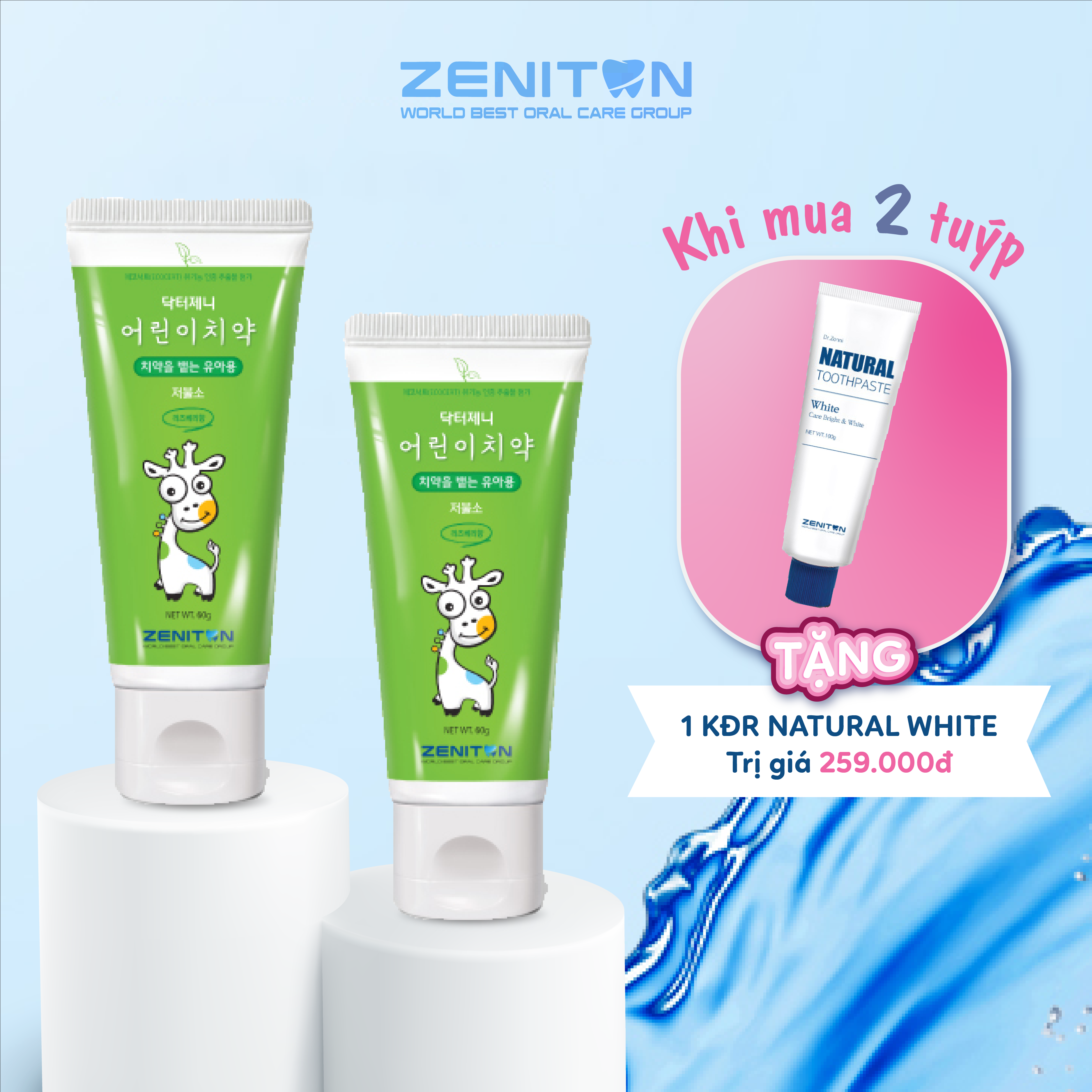 Kem đánh răng trẻ em có Flouride Dr.Zenni cho bé 3-6 tuổi