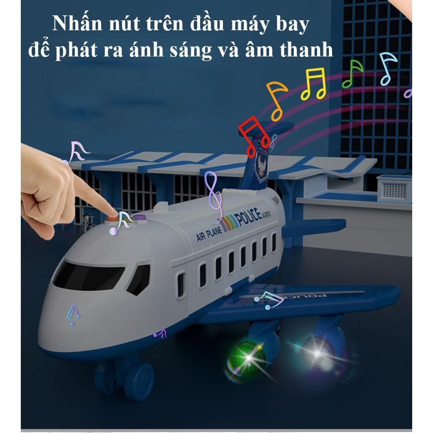 Bộ đồ chơi máy bay biến hình kèm ô tô kim loại, giàn cẩu, thang trượt, biển báo giao thông đa năng