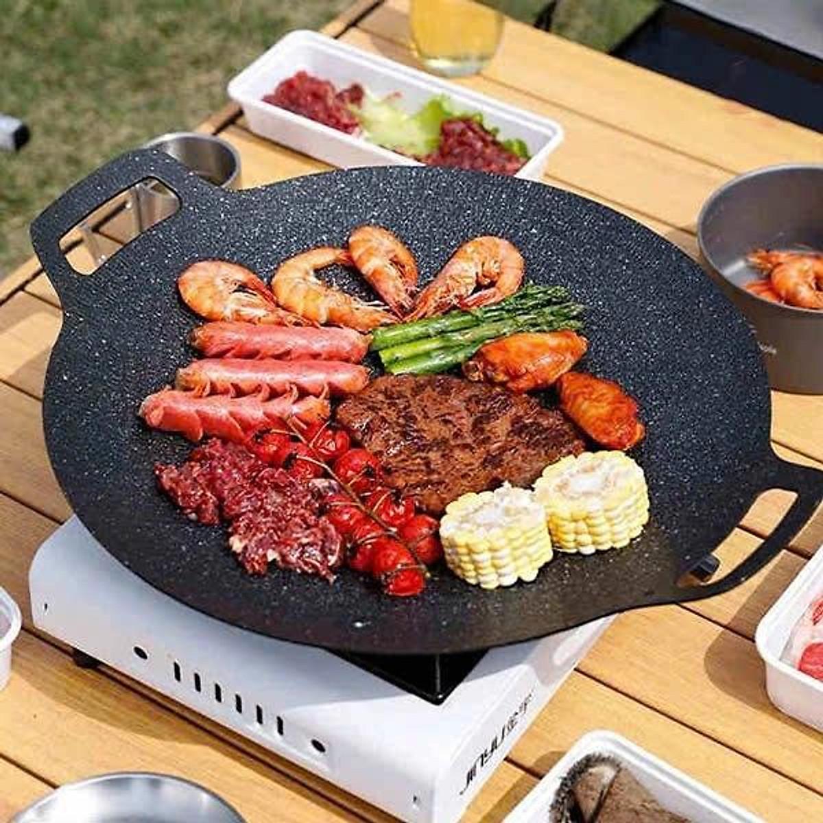 Chảo nướng đá chống dính, chảo nướng thịt BBQ không dầu Hàn Quốc dùng cho mọi loại bếp size 32cm Hàng Loại 1