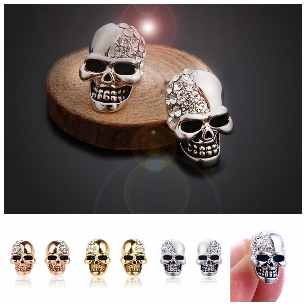 Khuyên tai hình đầu lâu đính đá pha lê phong cách Gothic-a00