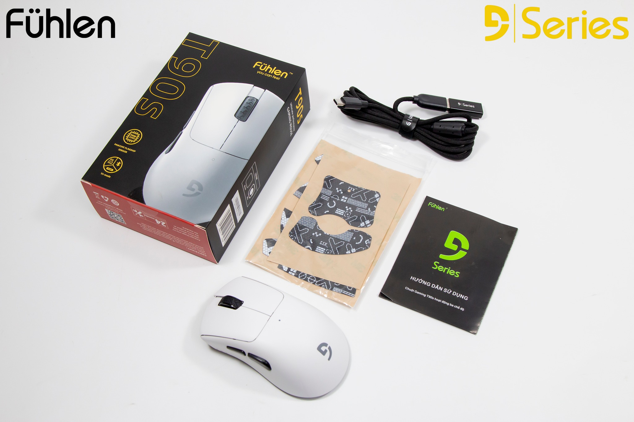 Chuột gaming Bluetooth Fuhlen T90s, pin 200 giờ DPI 26000 DPI, 650IPS, PAW3395, 3-mode- Hàng chính hãng