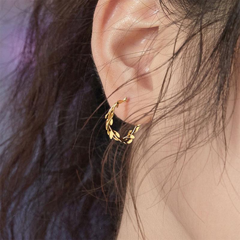 Bông Tai Bạc S925 Hình Nhành Lá Mạ Vàng 14k Độc Đáo - B2820 - Bảo Ngọc Jewelry