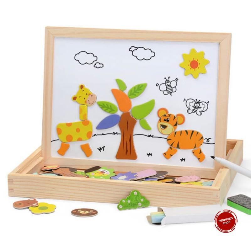 Bảng Ghép Tranh Nam Châm 2 Mặt Động Vật Đồ Chơi Gỗ Giúp Bé Phát Triển Óc Sáng Tạo