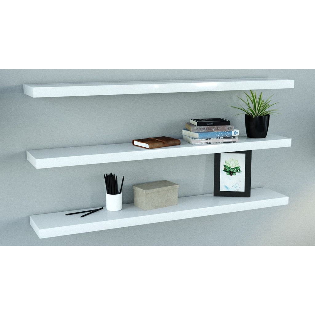 Kệ Treo Tường 3 Thanh Ngang Dài 80cm x Sâu 15cm Màu Trắng