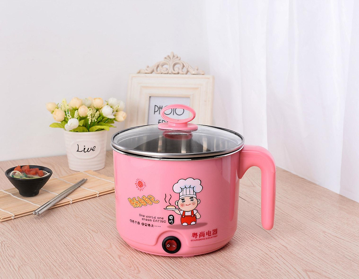 Ca Nấu Mì Mini, Nồi Lẩu Điện Đa Năng Có Tay Cầm, Nắp Thủy Tinh, Size To 18cm Kèm Xửng Hấp - Hàng Loại 1 - Chính Hãng MINIIN