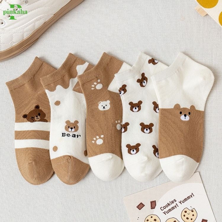 Vớ Ngắn Cổ Hình Gấu Cute Dễ Thương Tất Ngắn Nữ Cotton Họa Tiết Phong cách Nhật Hàn Hot Trend Ulzzang