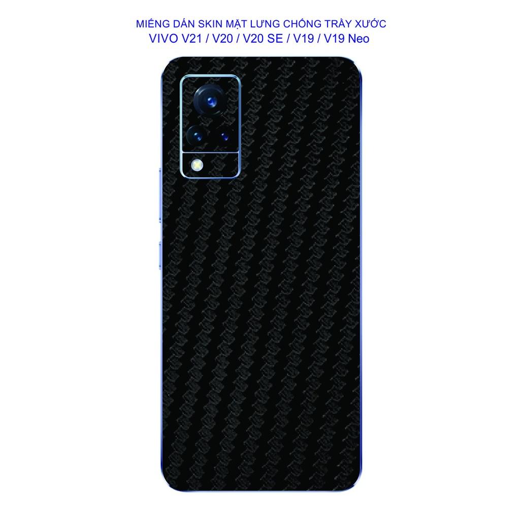 Miếng Dán Skin Carbon đen full viền dành cho VIVO V21 / V20 / V20 SE / V19 / V19 neo, chống trầy xước, chấm vân tay