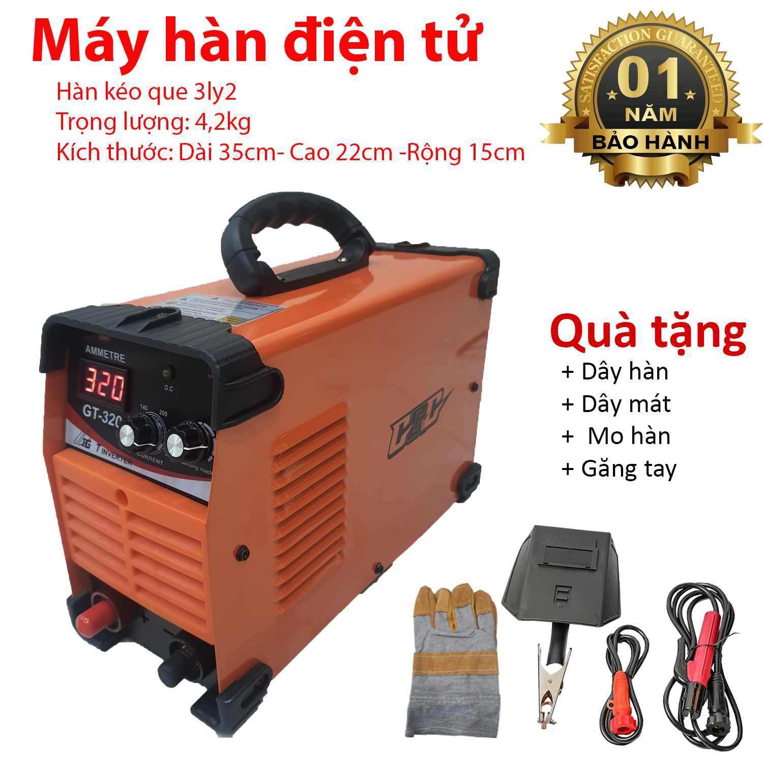 Máy hàn điện tử, máy hàn que GT 320, máy hàn hồ quang hàn kéo que 3,2 đủ bộ phụ kiện -  tặng kèm găng tay