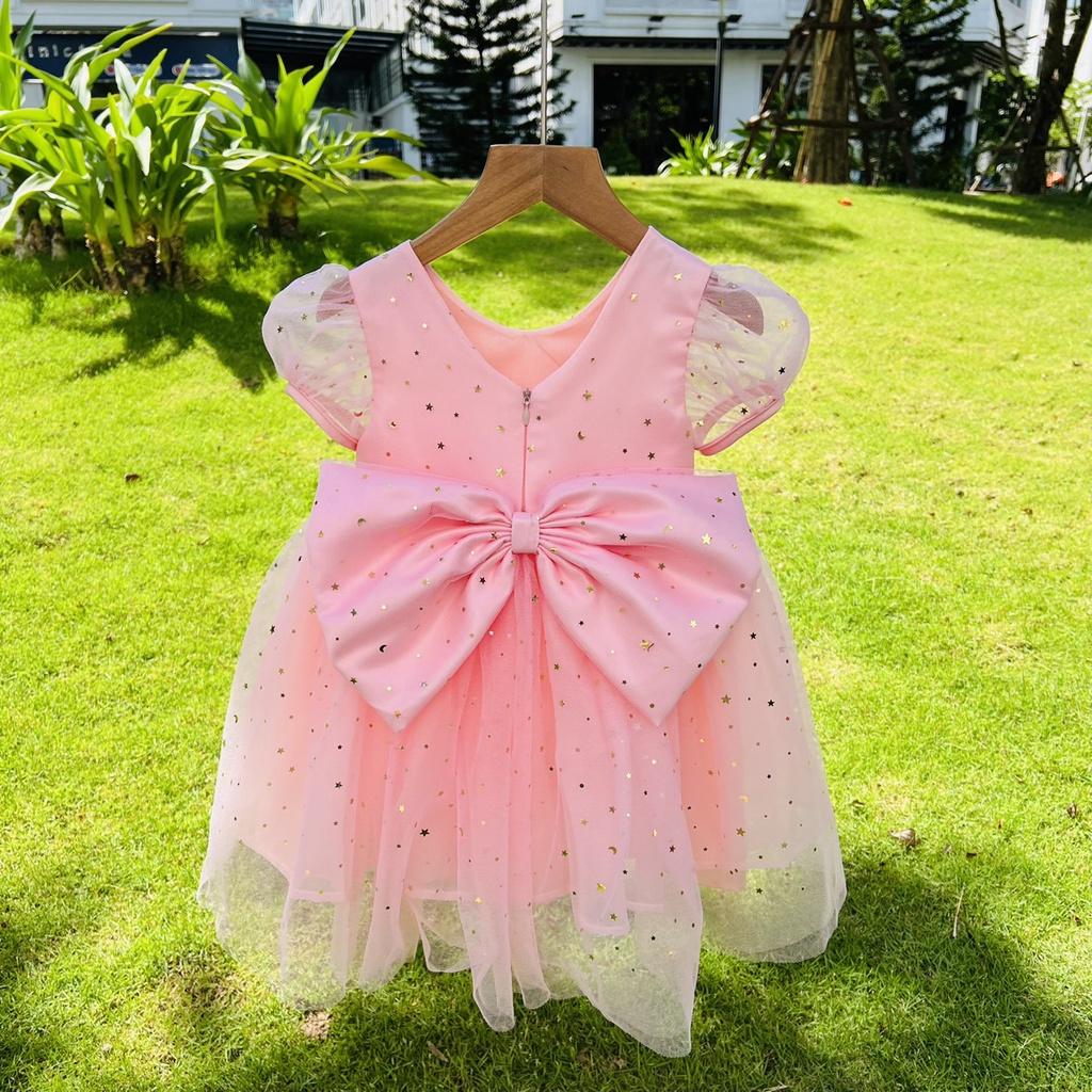 Váy công chúa, đầm công chúa cho bé gái thiết kế cho bé gái từ 1 đến 10 tuổi màu hồng thắt nơ duy băng cực xinh