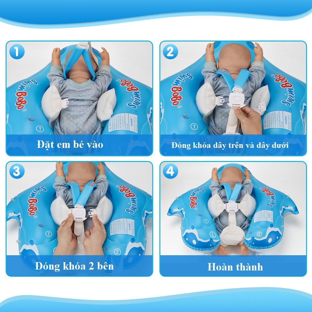 Phao Bơi Cá Mập Cho Bé Chống Lật Có Mái Che Từ 0-6 Tuổi SwimBoBo Xanh Dương - Có Mái Che