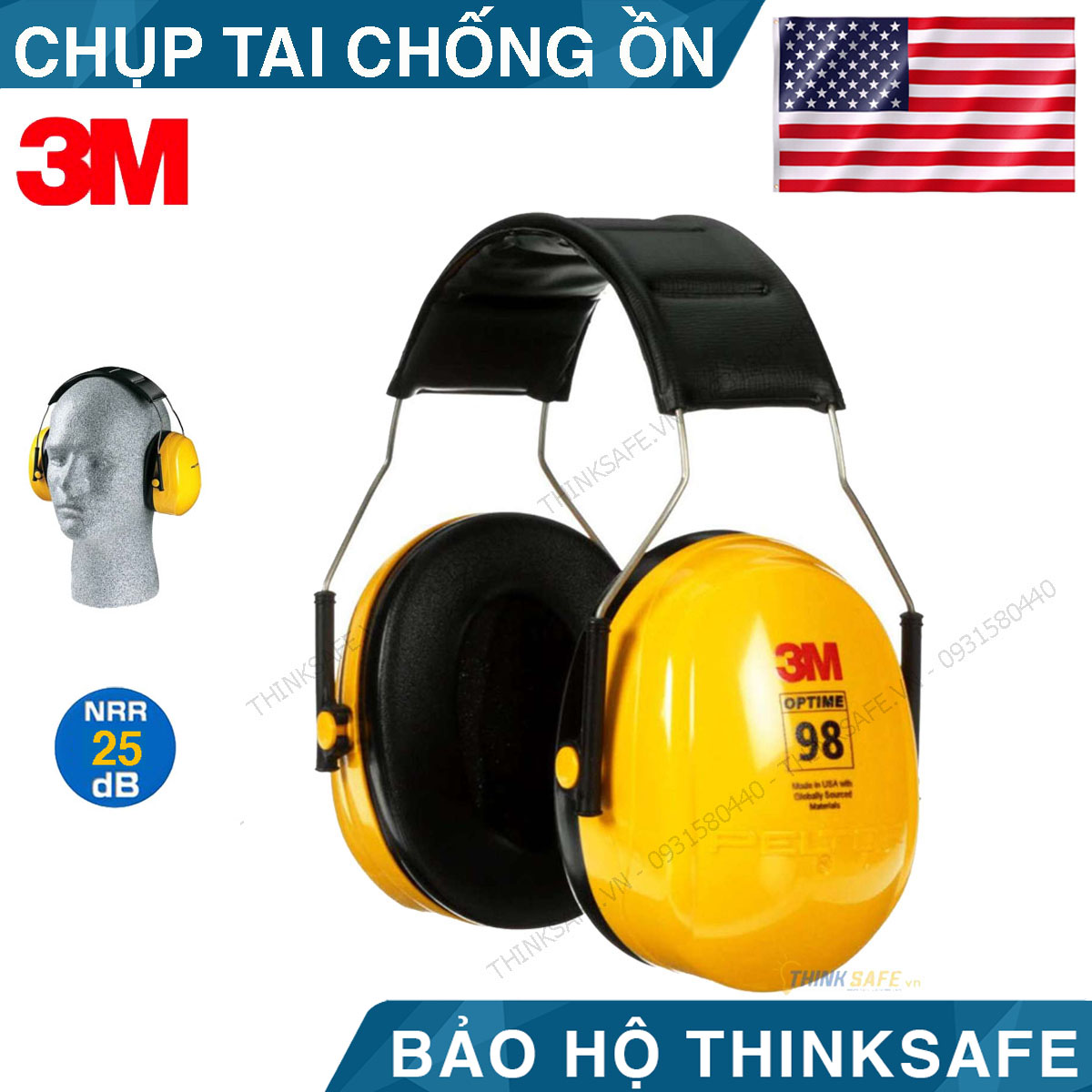 Chụp tai chống ồn 3M H9A, độ giảm ồn 25db bảo vệ tai hiệu quả