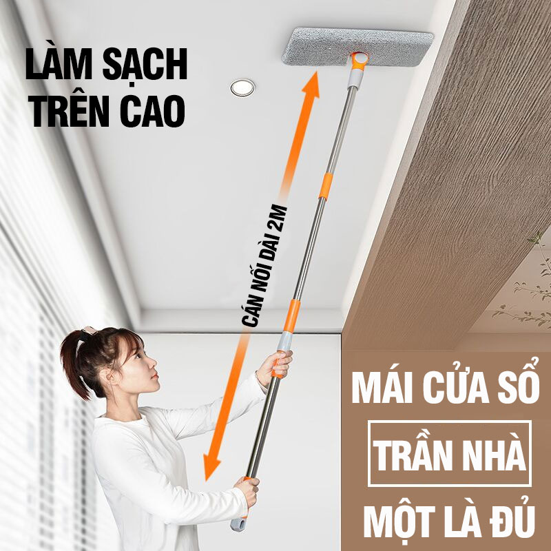 Cây lau trần nhà Kitimop-Celing chổi lau tường đa năng xoay 360 độ linh hoạt, cán tăng giảm chiều dài