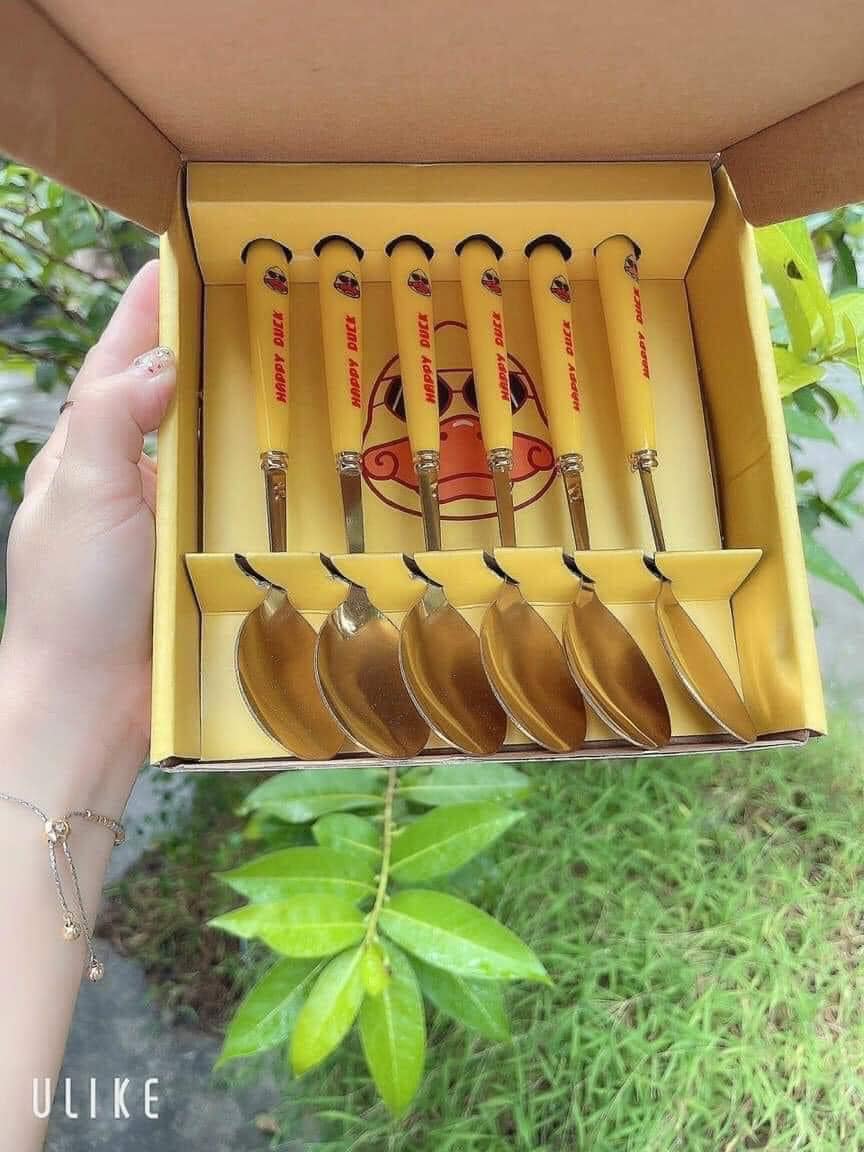 SET 6 THÌA INOX VỊT VÀNG DUCK KÈM HỘP, MUỖNG VỊT VÀNG SET 6 KÍCH THÍCH ĂN UỐNG CHO BÉ - HÀNG NHẬP KHẨU