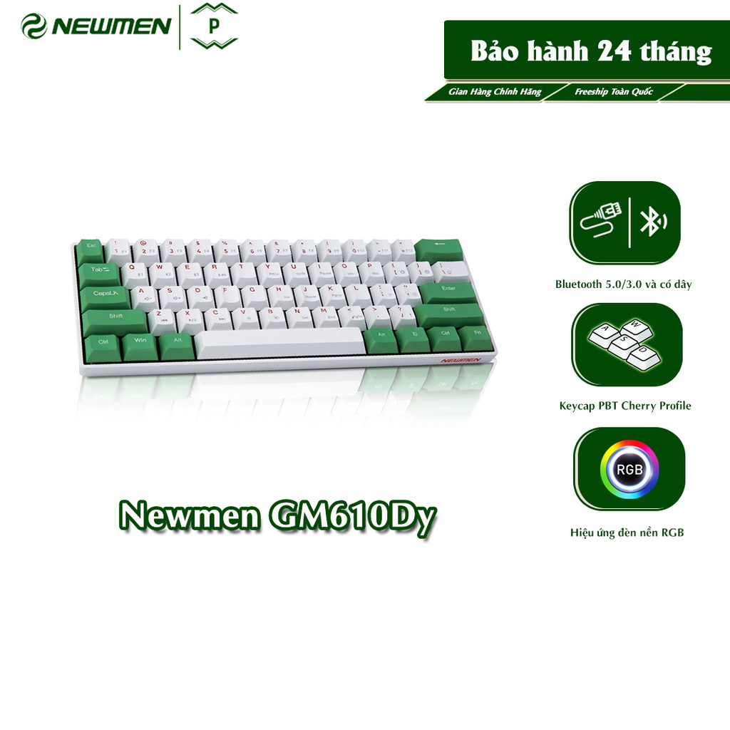 Bàn phím cơ không dây Dual Mode Newmen GM610Dy (Matcha keycap Extra), MX Hotswap, Keycap PBT Doubleshot, LED 20 hiệu ứng, bảo hành 24 tháng - Hàng chính hãng