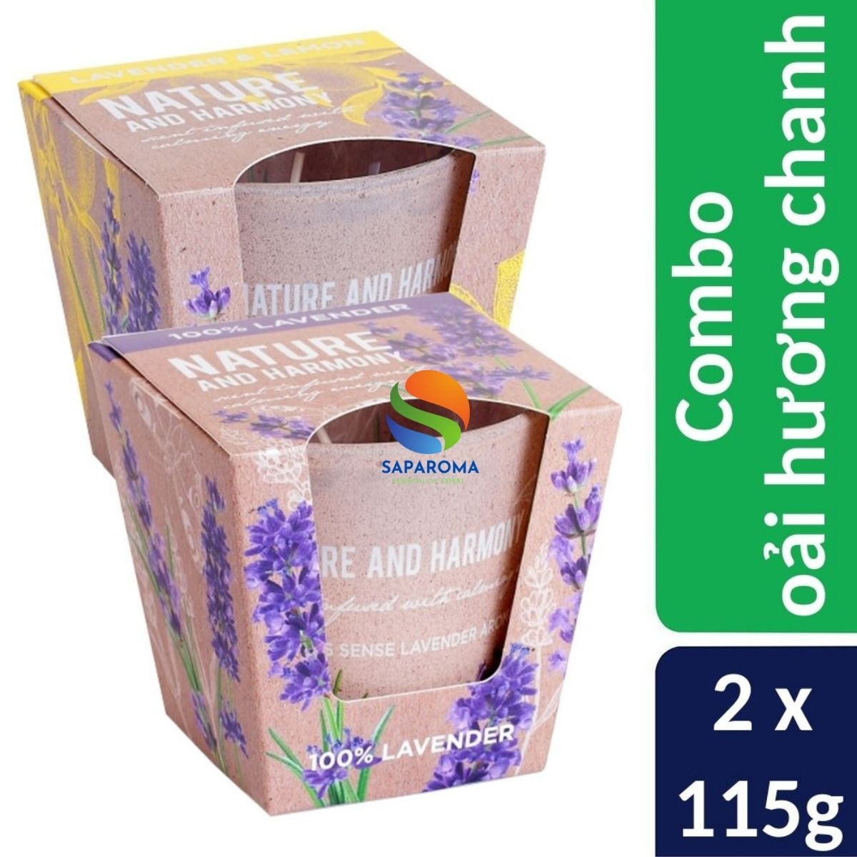 Combo 2 ly nến thơm tinh dầu Bartek Nature & Harmony 115g - oải hương chanh, nến trang trí, thơm phòng, thư giãn, hỗ trợ khử mùi