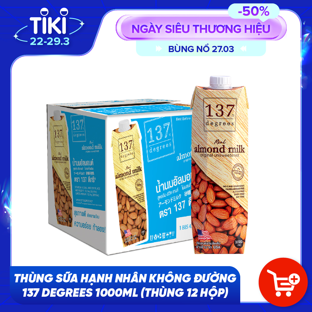 Thùng Sữa Hạt Hạnh Nhân Không Đường 137 Degrees (1000ML x 12 Hộp)