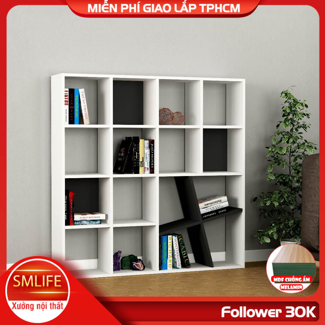 Kệ sách gỗ hiện đại SMLIFE Brian  | Gỗ MDF dày 17mm chống ẩm | D120xR23xC120cm - Màu