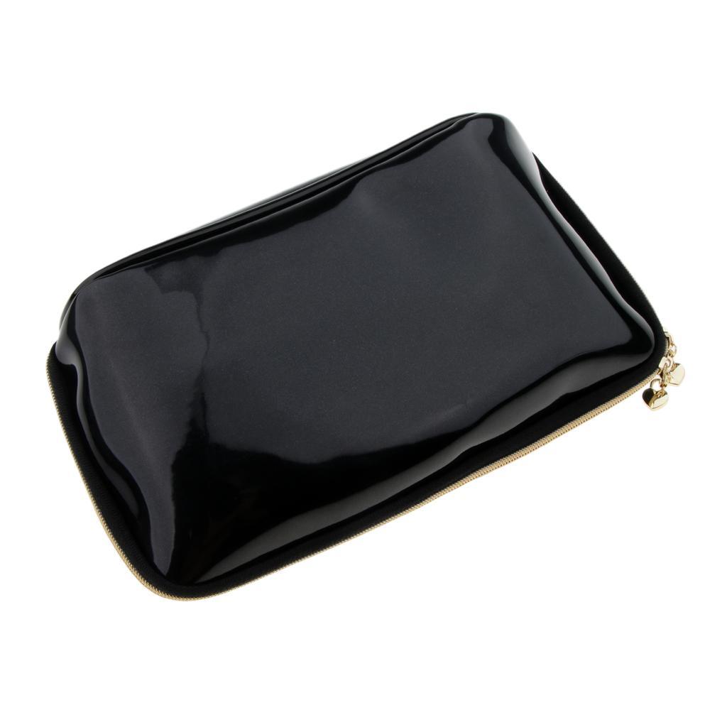 PVC Traveling Makeup Organizer Bag Portable Toiletry Zipper Pouch Black