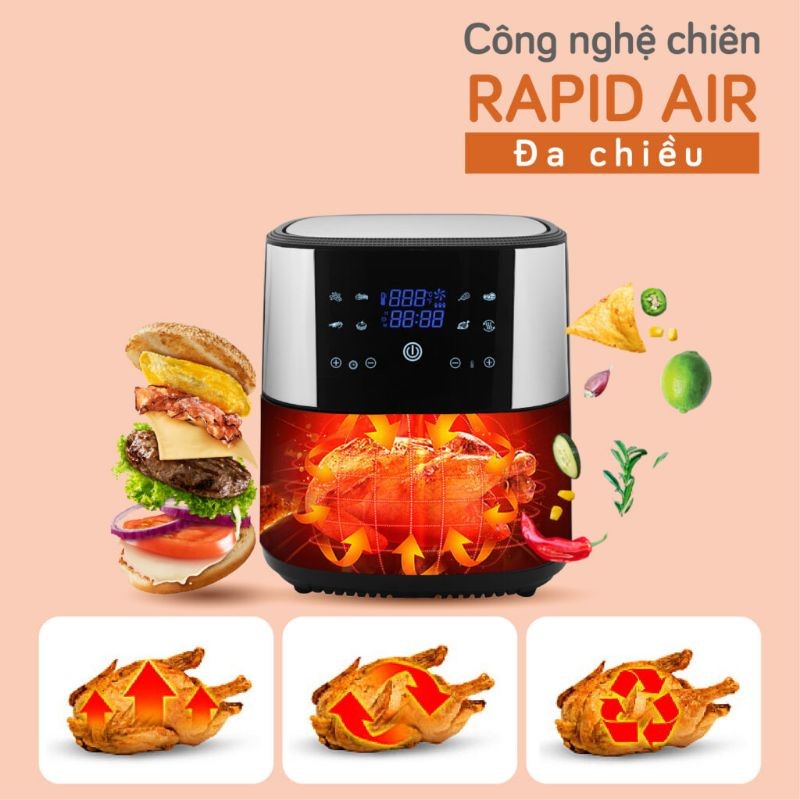 Nồi Chiên Không Dầu 8L Đa Chức Năng Công Suất 1800W Màn Hình Cảm Ứng Bảo Hành 12 Tháng Đổi Trả 7 Ngày