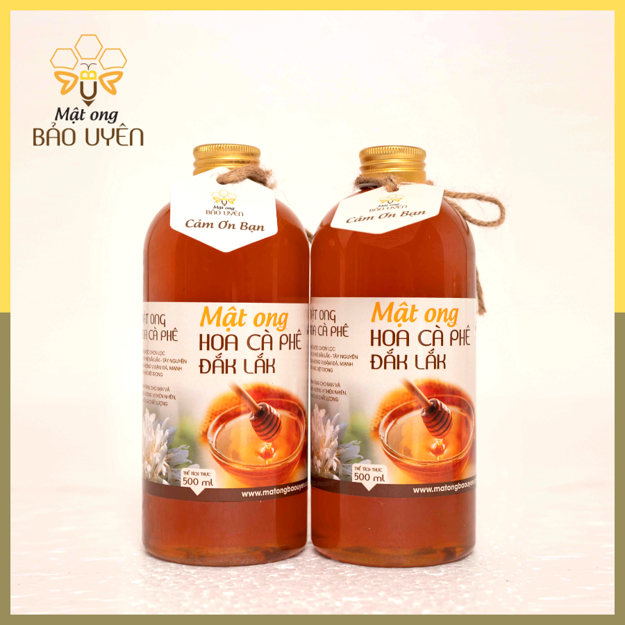 Combo 2 Chai Mật Ong Hoa Cà Phê Nguyên Chất Bảo Uyên 100% Tăng Cường Sức Đề Kháng Dung Tích 500ml