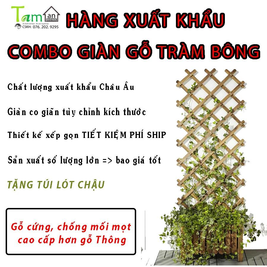 Chậu + giàn gỗ hàng xuất khẩu Thụy Điển dành cho ban công, sân vườn