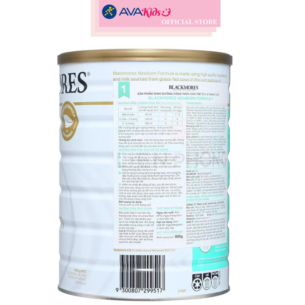 Sữa bột Blackmores NewBorn Formula số 1 hương vani 900g (0 - 6 tháng)