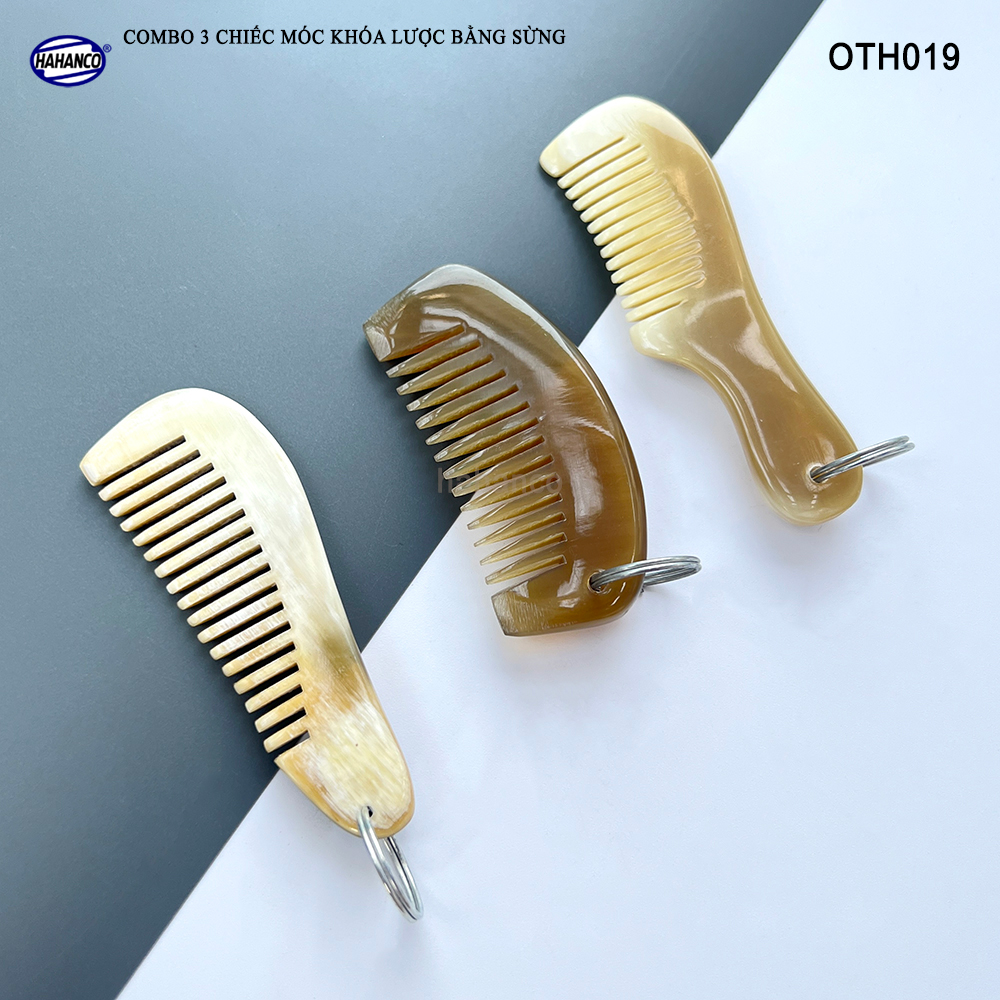 Combo 3 Móc treo chìa khóa / Chiếc lược mini bằng sừng trâu (OTH019) Nhỏ gọn - Tiện lợi