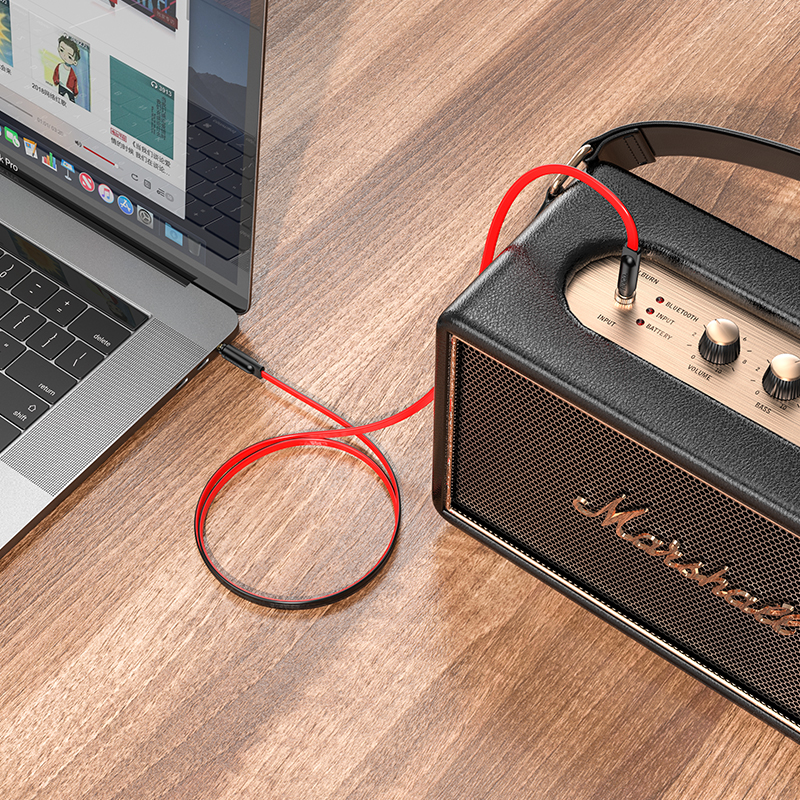 Cáp âm thanh AUX 2 đầu 3.5 mm cho điện thoại laptop hoco UPA16 dây dẹp 1m _ Hàng chính hãng