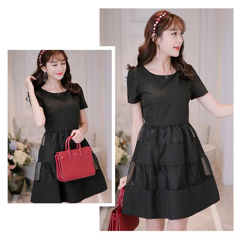 Đầm xòe nữ, đầm xòe 2 lớp phối voan lưới tiểu thư, hàng nhập Quảng Châu