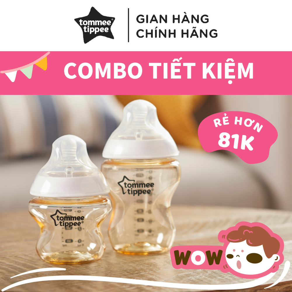 COMBO 2 Bình Sữa PPSU Ty Siêu Mềm Tự Nhiên Tommee Tippee Natural Start 150ml &amp; 260ml