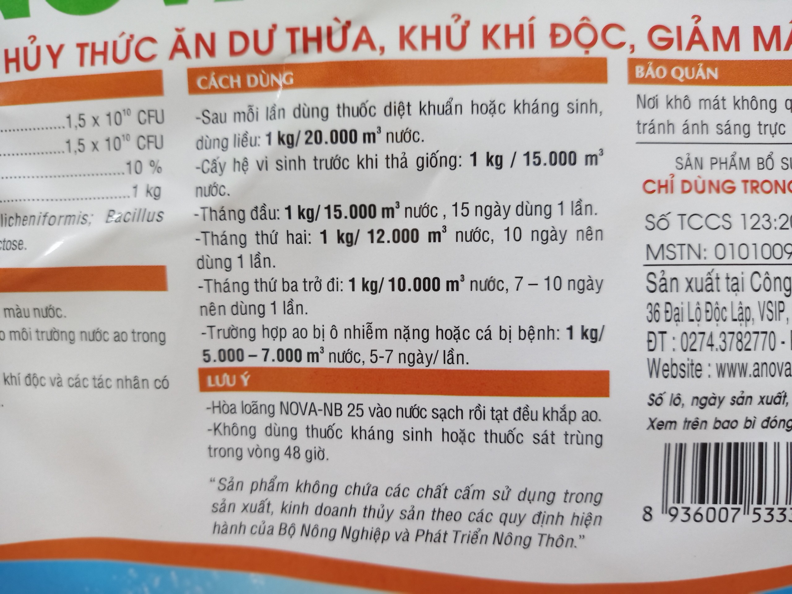 Chế Phẩm Sinh Học Xử Lý Môi Trường Nước Ao Cá NB25 (Gói 1kg)