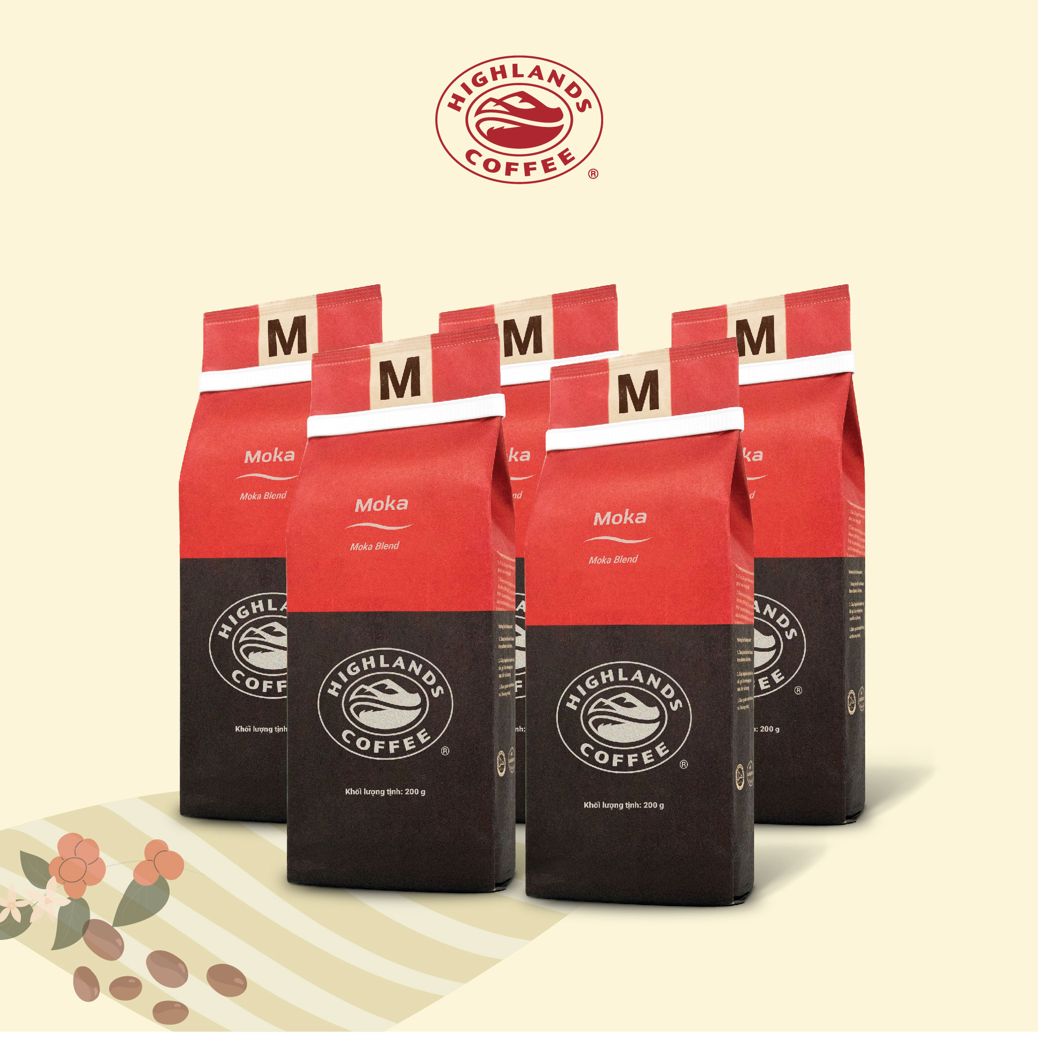Combo 5 Cà phê rang xay Moka Highlands Coffee 200g - dòng cà phê cao cấp